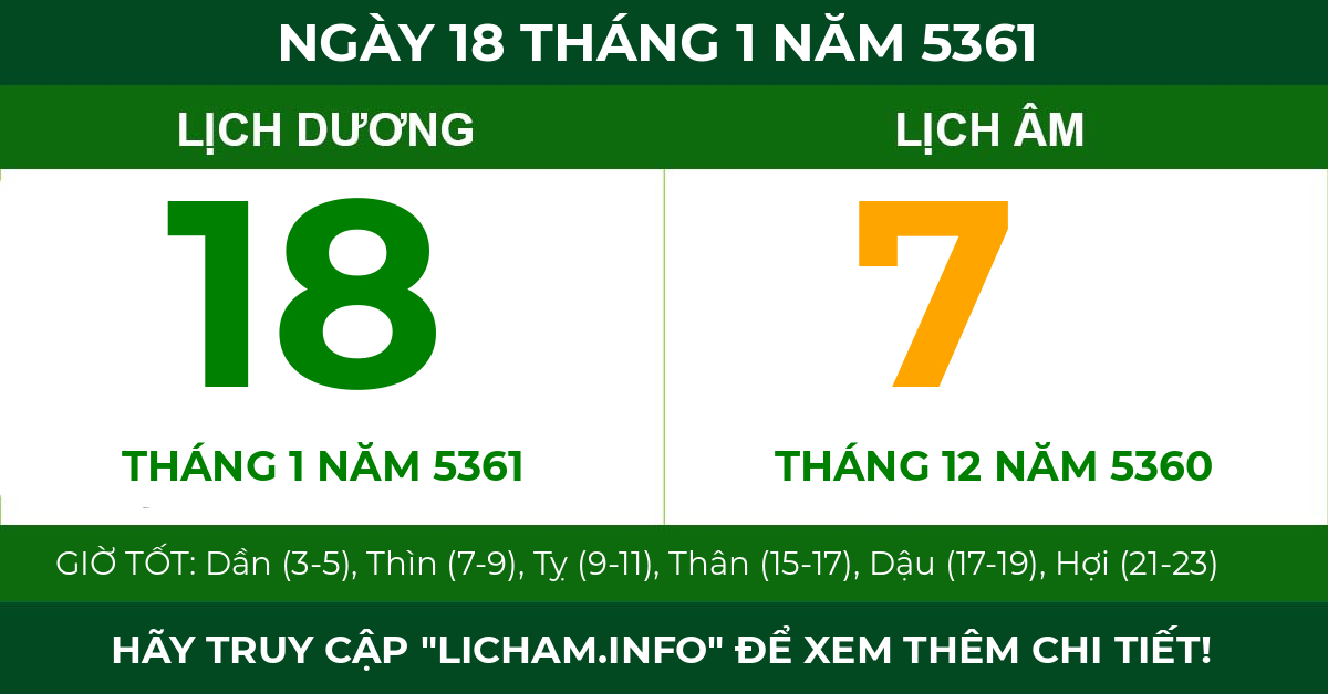 lịch âm ngày 18 tháng 1 năm 5361