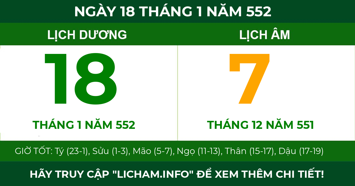 lịch âm ngày 18 tháng 1 năm 552