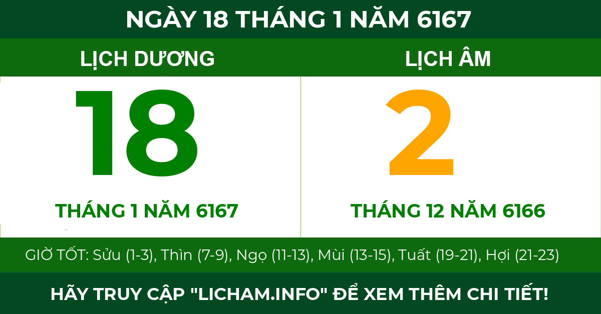 lịch âm ngày 18 tháng 1 năm 6167