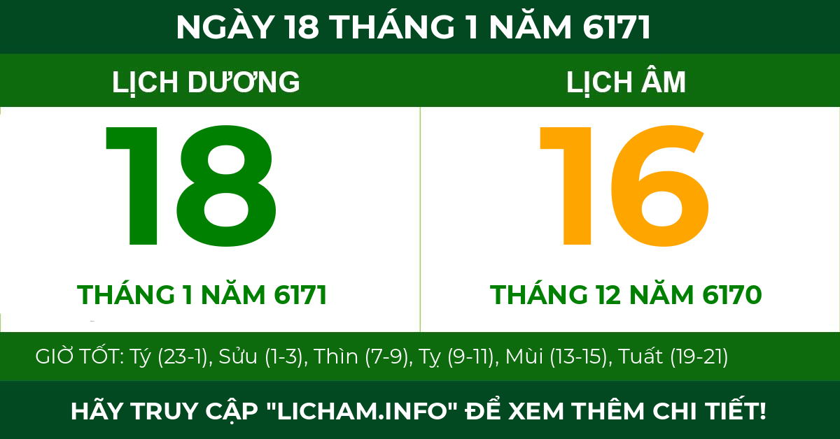 lịch âm ngày 18 tháng 1 năm 6171