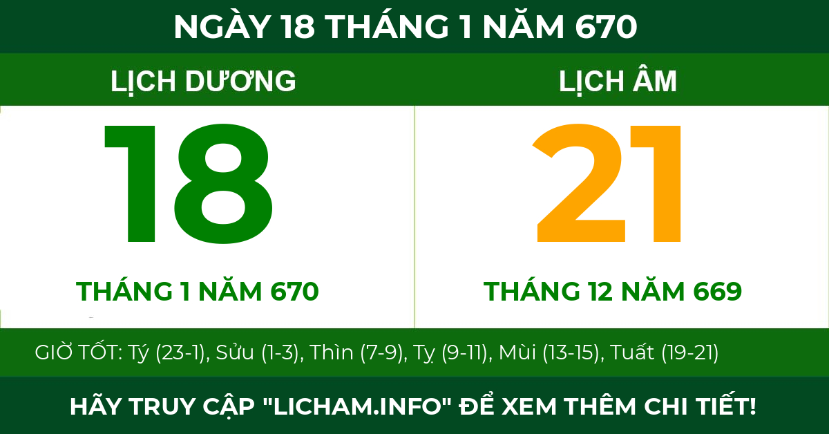 lịch âm ngày 18 tháng 1 năm 670