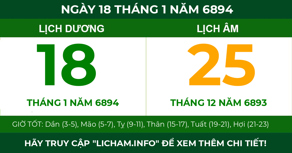 lịch âm ngày 18 tháng 1 năm 6894
