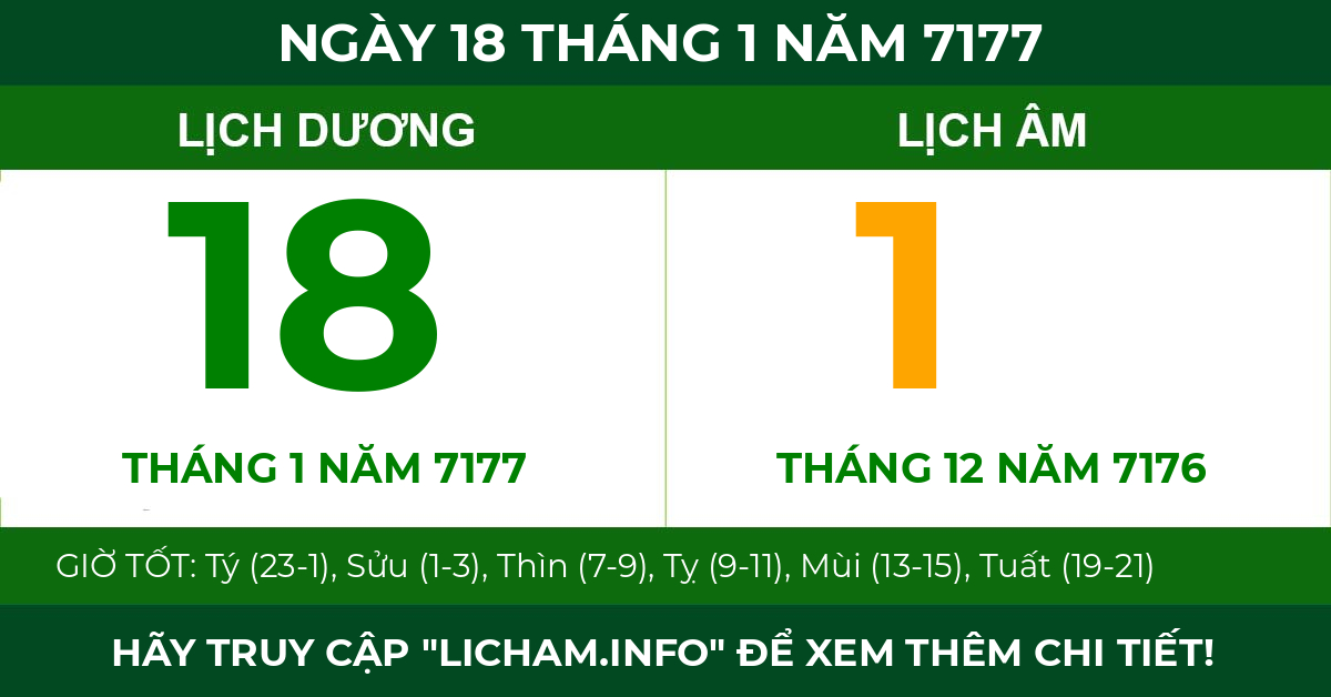 lịch âm ngày 18 tháng 1 năm 7177