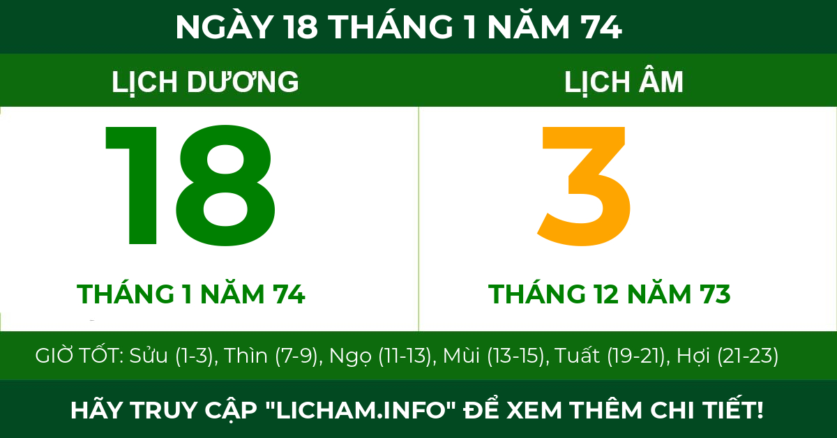 lịch âm ngày 18 tháng 1 năm 74
