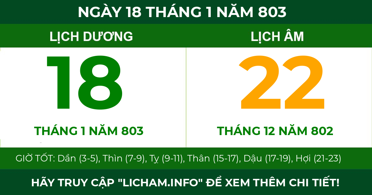 lịch âm ngày 18 tháng 1 năm 803