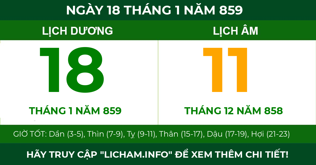 lịch âm ngày 18 tháng 1 năm 859