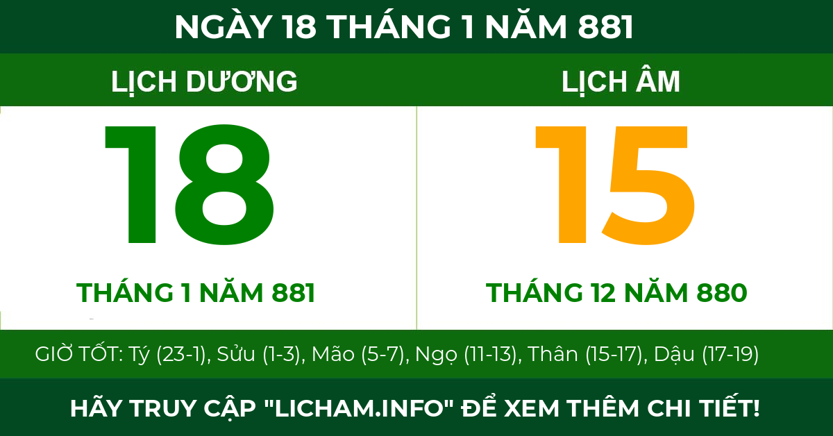 lịch âm ngày 18 tháng 1 năm 881