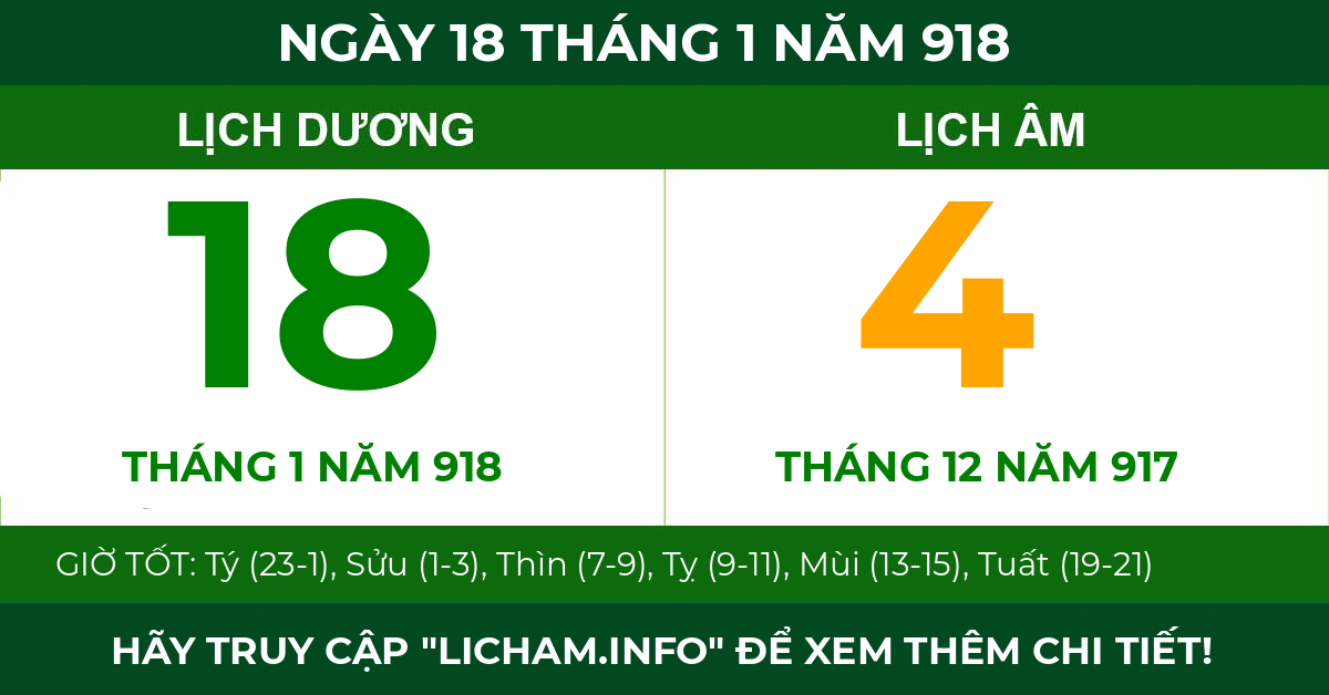 lịch âm ngày 18 tháng 1 năm 918