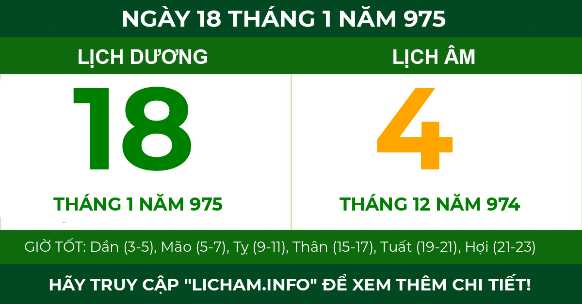 lịch âm ngày 18 tháng 1 năm 975