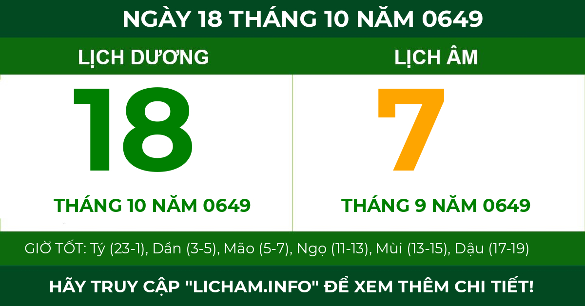 lịch âm ngày 18 tháng 10 năm 0649