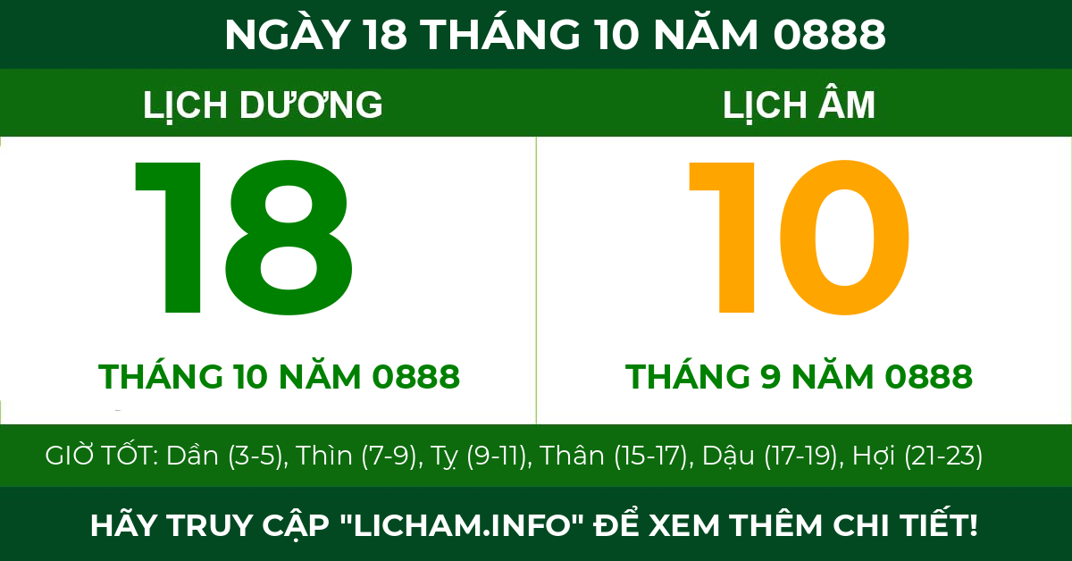 lịch âm ngày 18 tháng 10 năm 0888