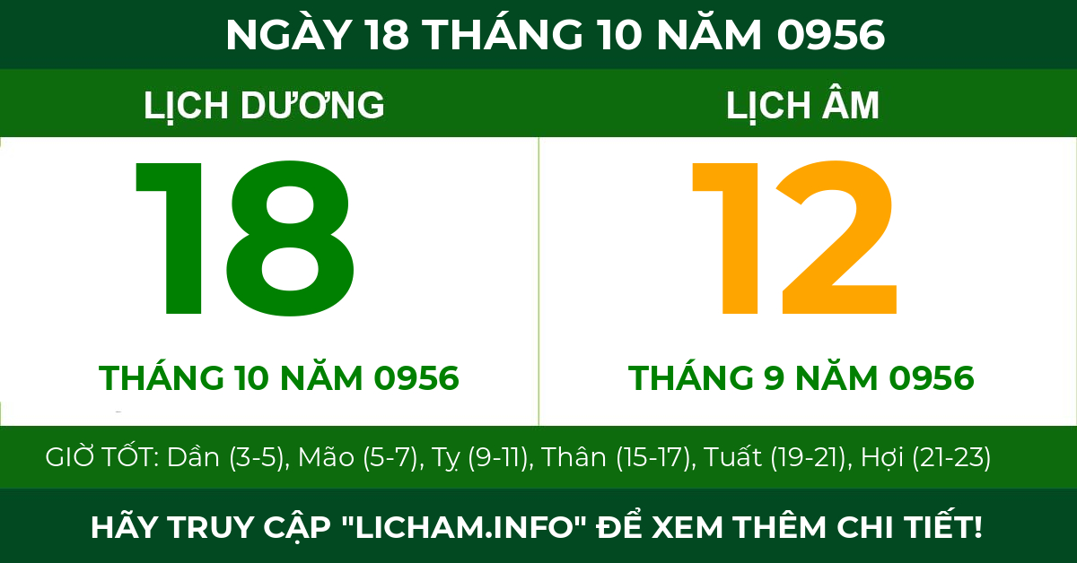 lịch âm ngày 18 tháng 10 năm 0956