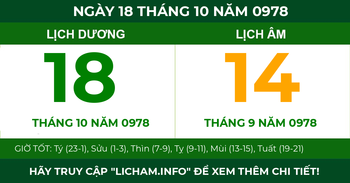 lịch âm ngày 18 tháng 10 năm 0978