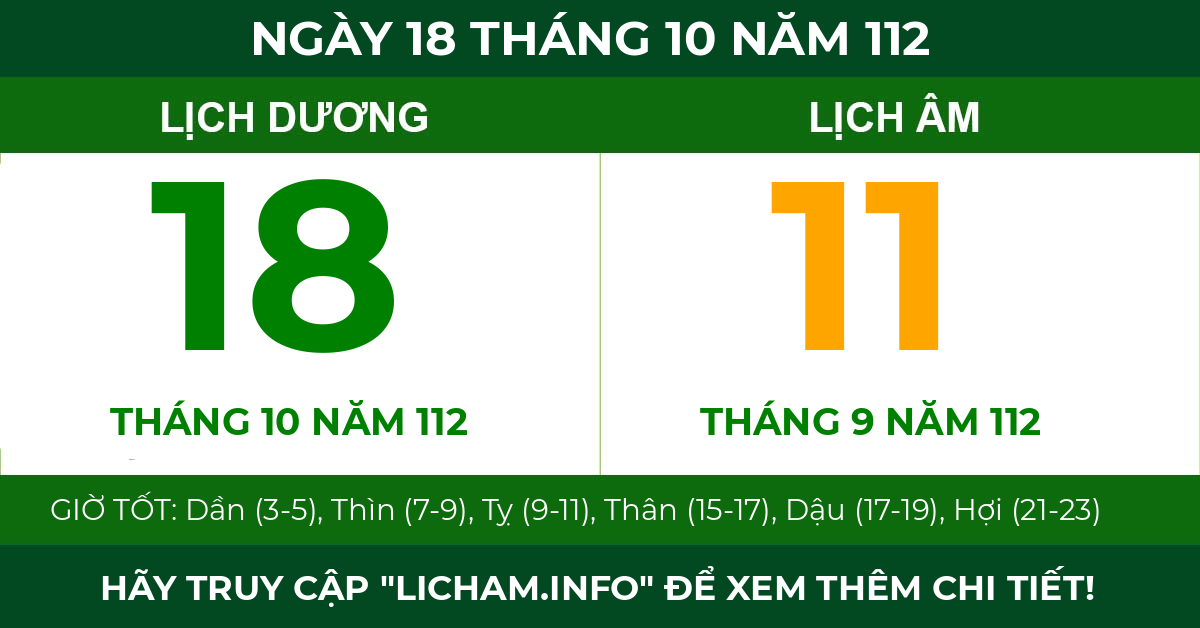 lịch âm ngày 18 tháng 10 năm 112