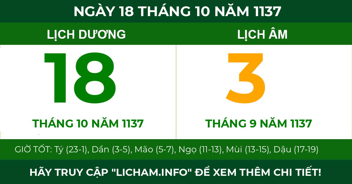 lịch âm ngày 18 tháng 10 năm 1137