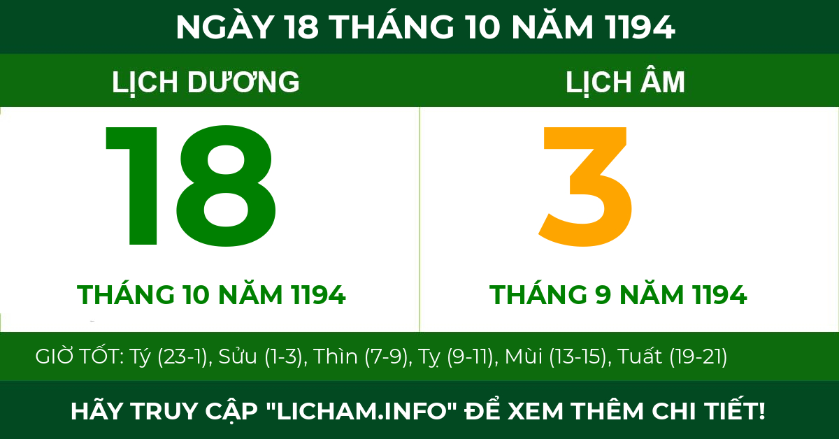 lịch âm ngày 18 tháng 10 năm 1194