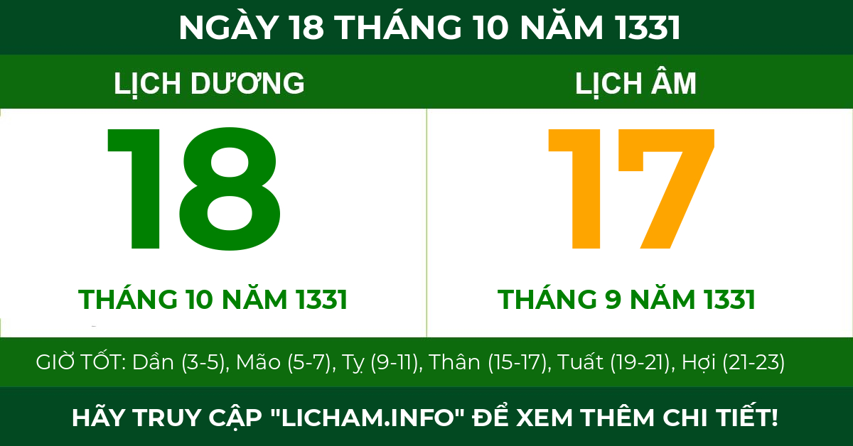 lịch âm ngày 18 tháng 10 năm 1331