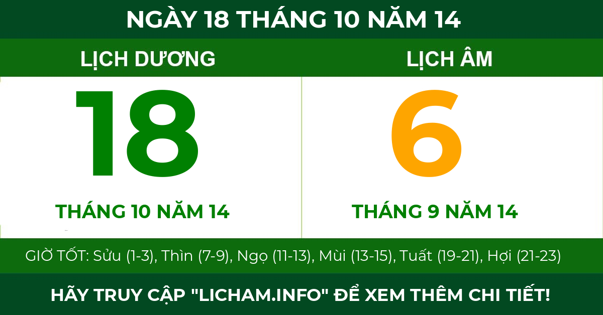 lịch âm ngày 18 tháng 10 năm 14