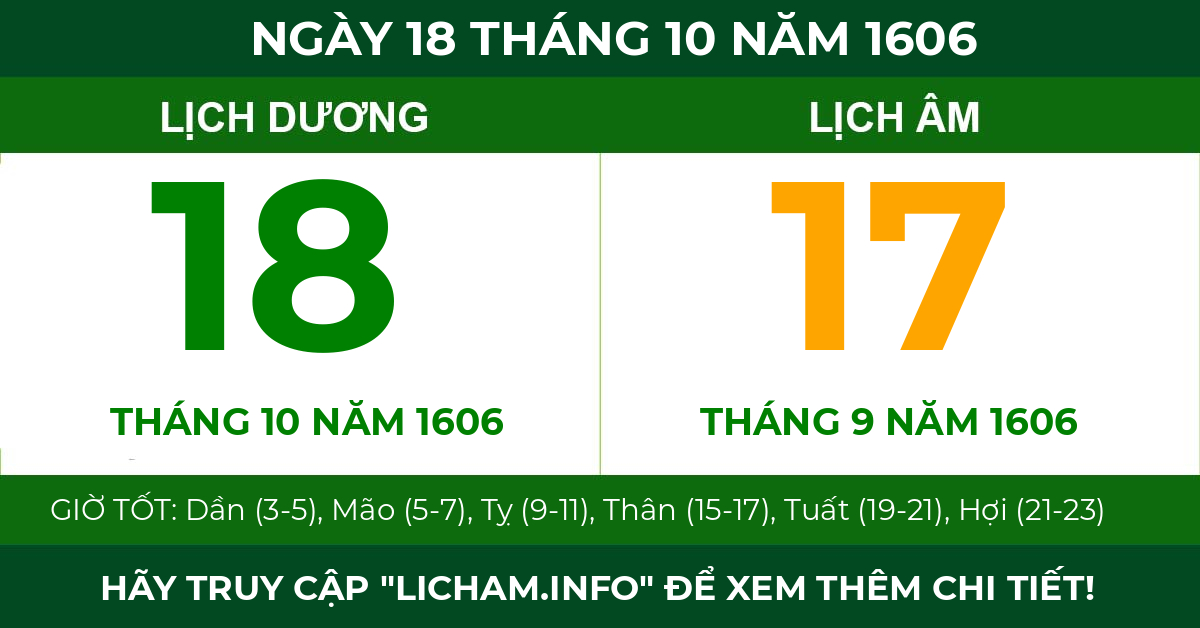 lịch âm ngày 18 tháng 10 năm 1606