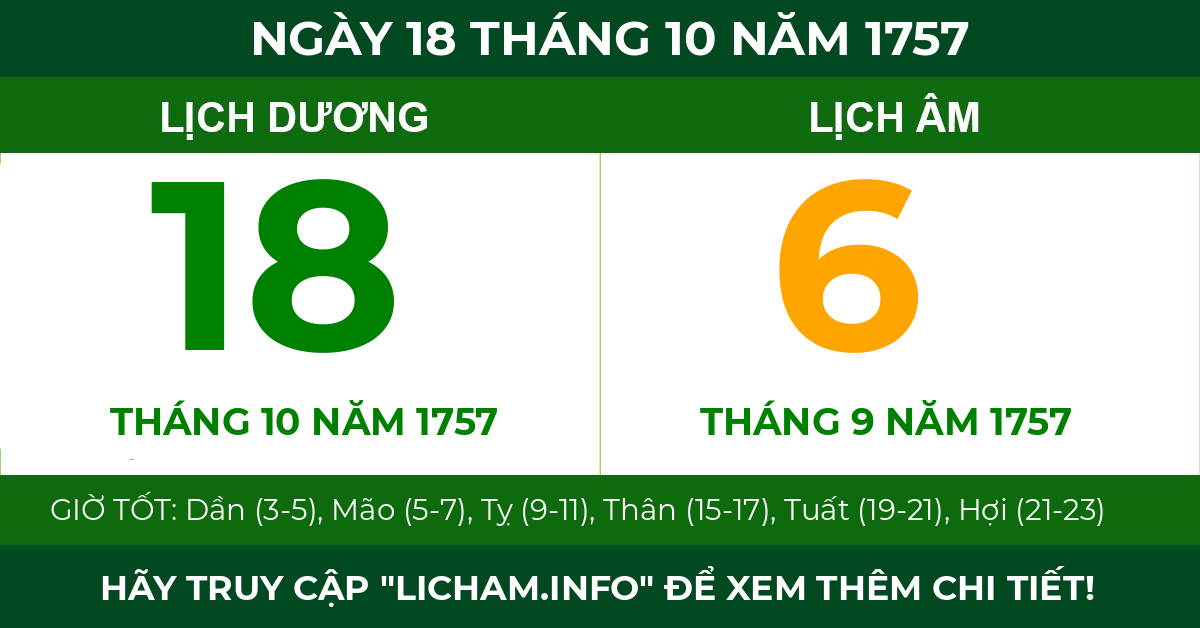 lịch âm ngày 18 tháng 10 năm 1757