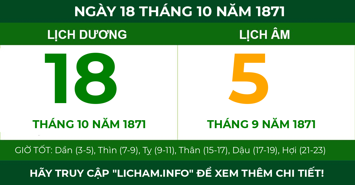 lịch âm ngày 18 tháng 10 năm 1871