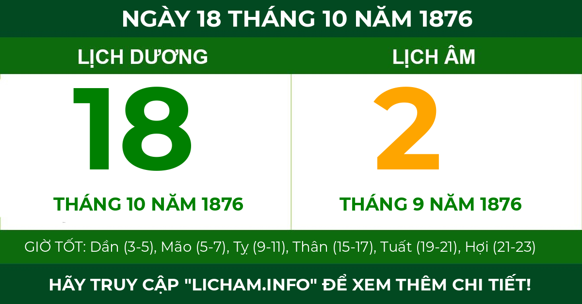 lịch âm ngày 18 tháng 10 năm 1876