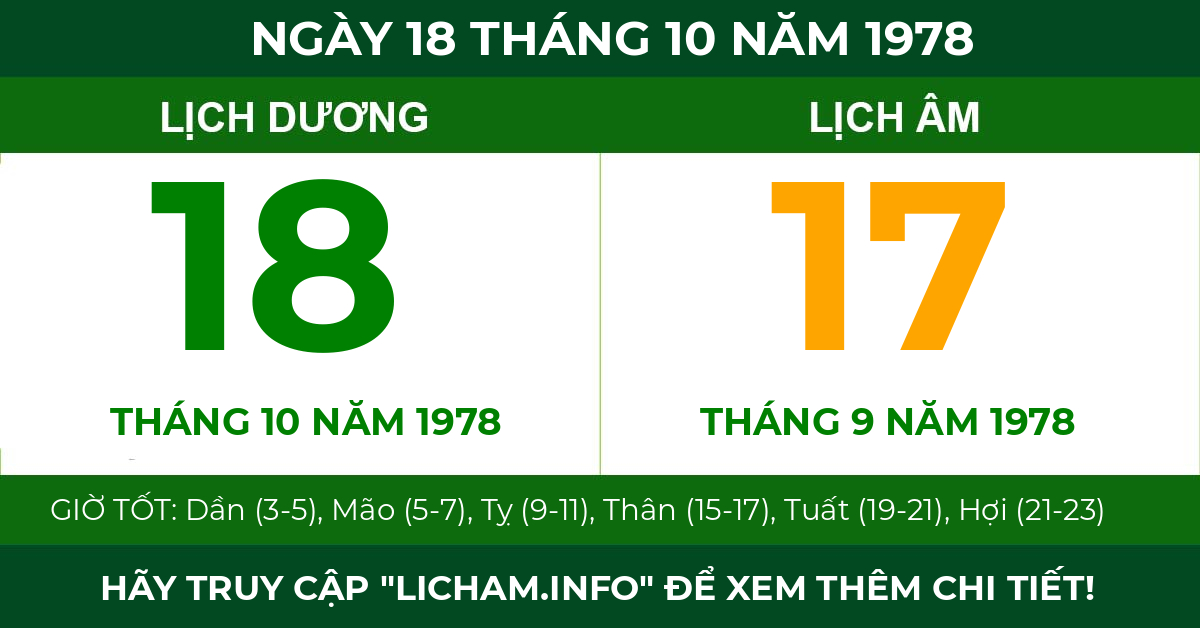 lịch âm ngày 18 tháng 10 năm 1978