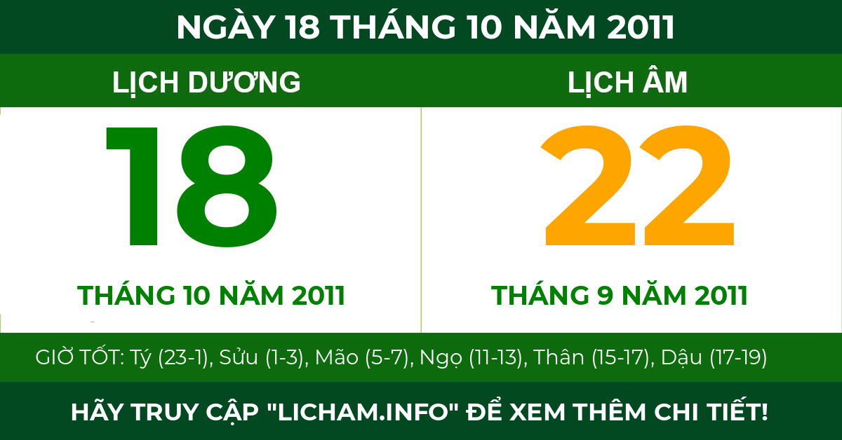 lịch âm ngày 18 tháng 10 năm 2011