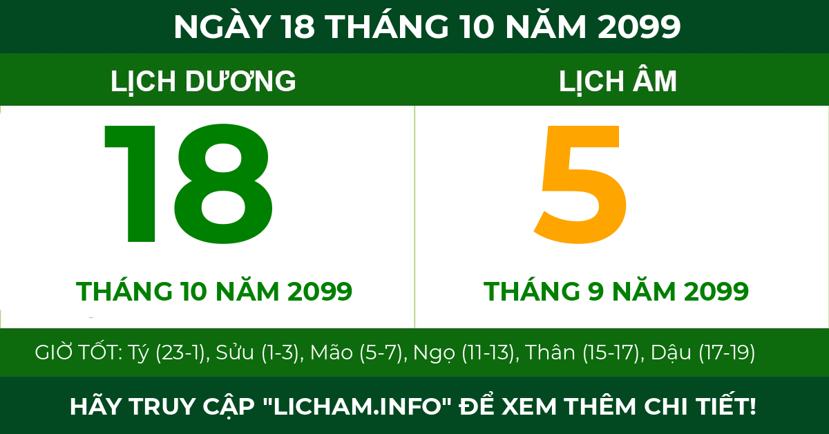 lịch âm ngày 18 tháng 10 năm 2099