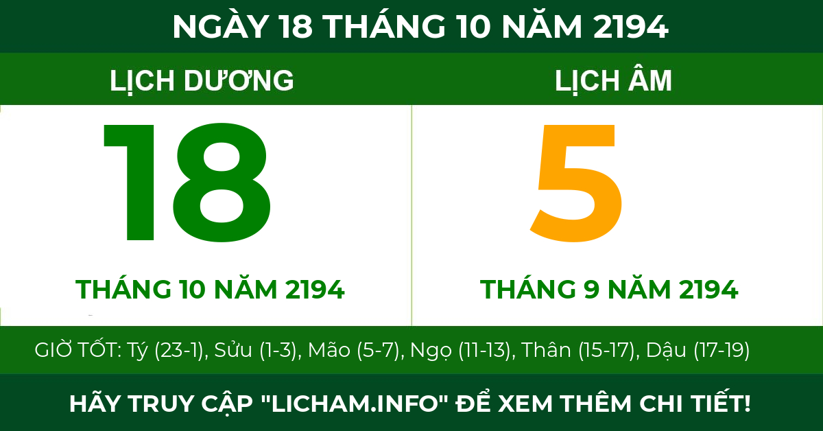 lịch âm ngày 18 tháng 10 năm 2194
