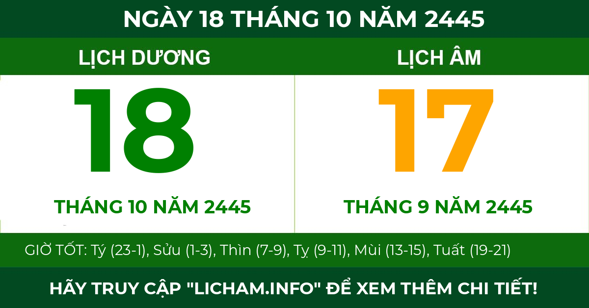 lịch âm ngày 18 tháng 10 năm 2445