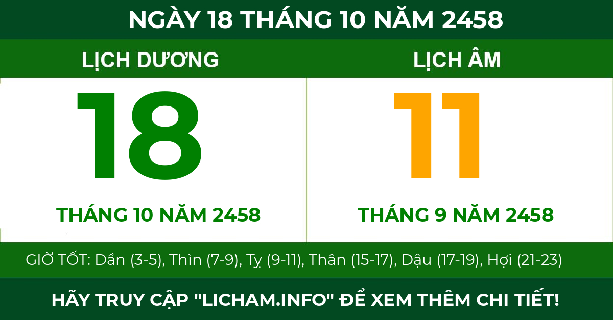 lịch âm ngày 18 tháng 10 năm 2458