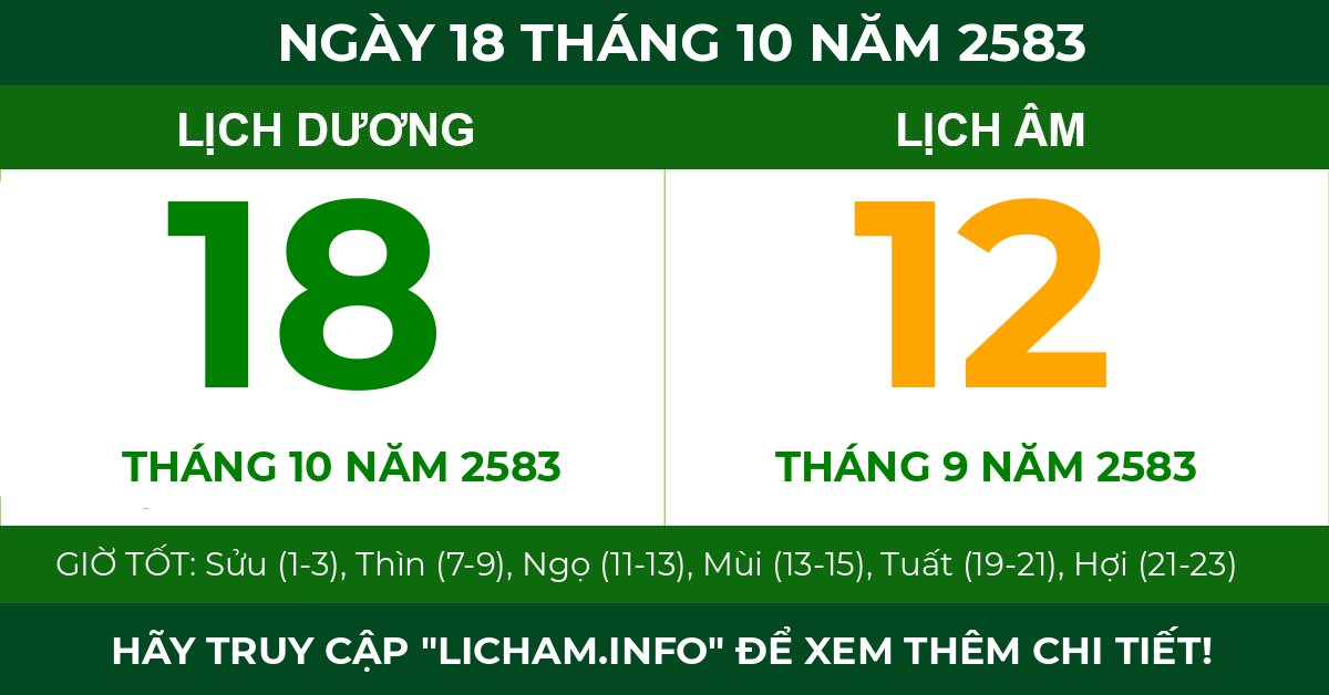 lịch âm ngày 18 tháng 10 năm 2583
