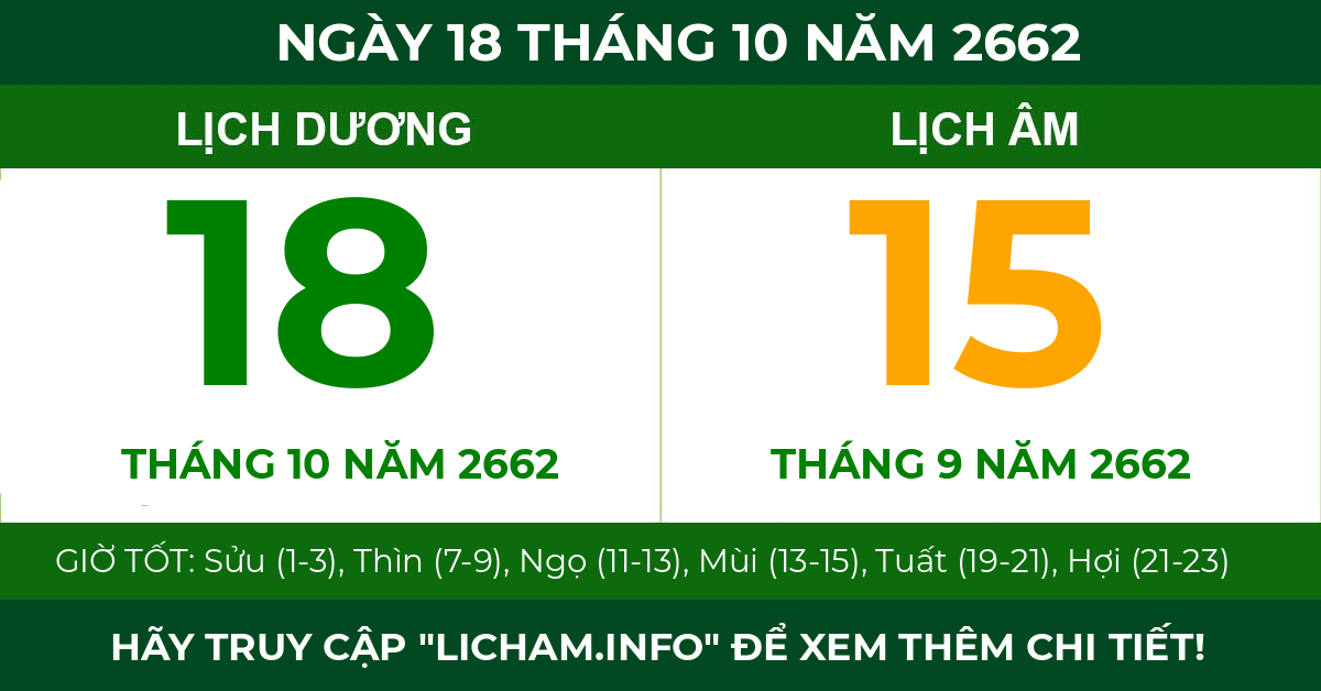 lịch âm ngày 18 tháng 10 năm 2662