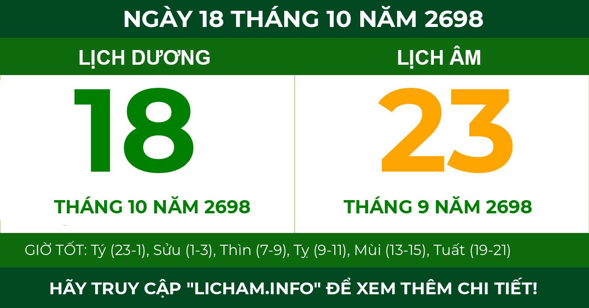 lịch âm ngày 18 tháng 10 năm 2698