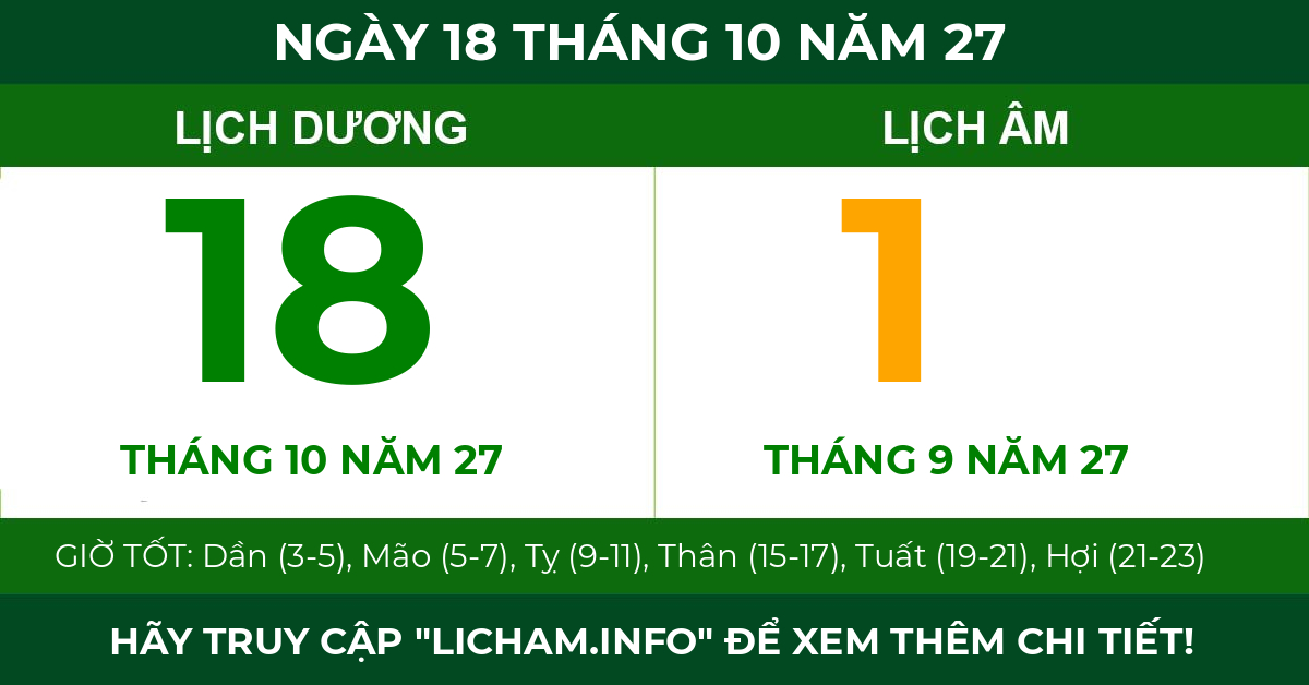 lịch âm ngày 18 tháng 10 năm 27