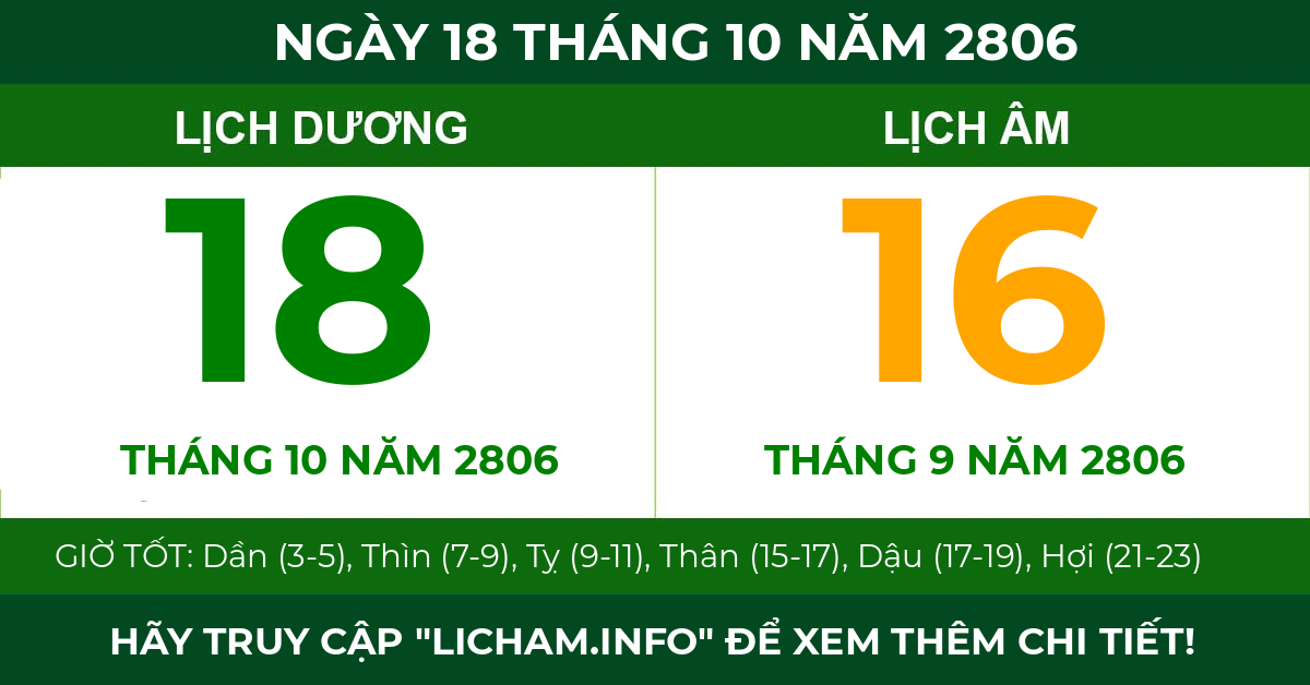 lịch âm ngày 18 tháng 10 năm 2806