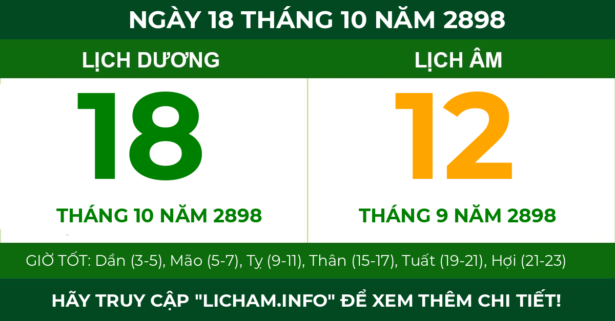 lịch âm ngày 18 tháng 10 năm 2898