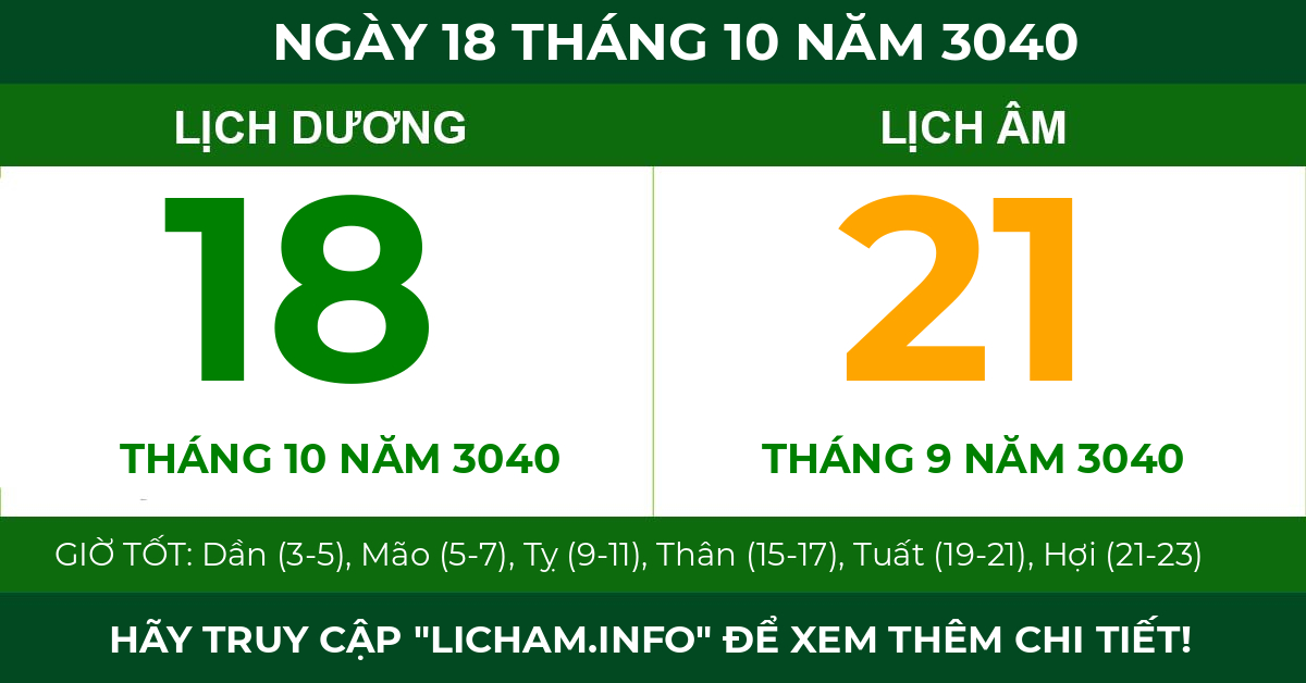 lịch âm ngày 18 tháng 10 năm 3040