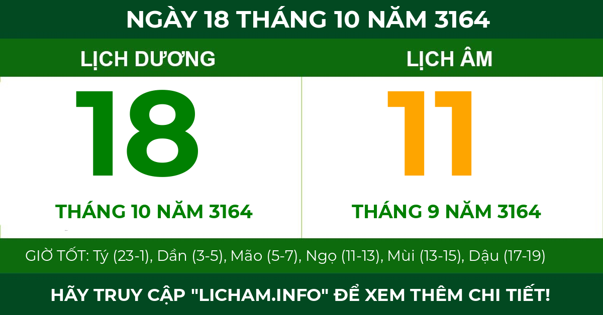 lịch âm ngày 18 tháng 10 năm 3164