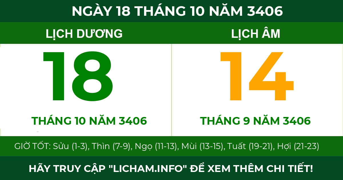 lịch âm ngày 18 tháng 10 năm 3406