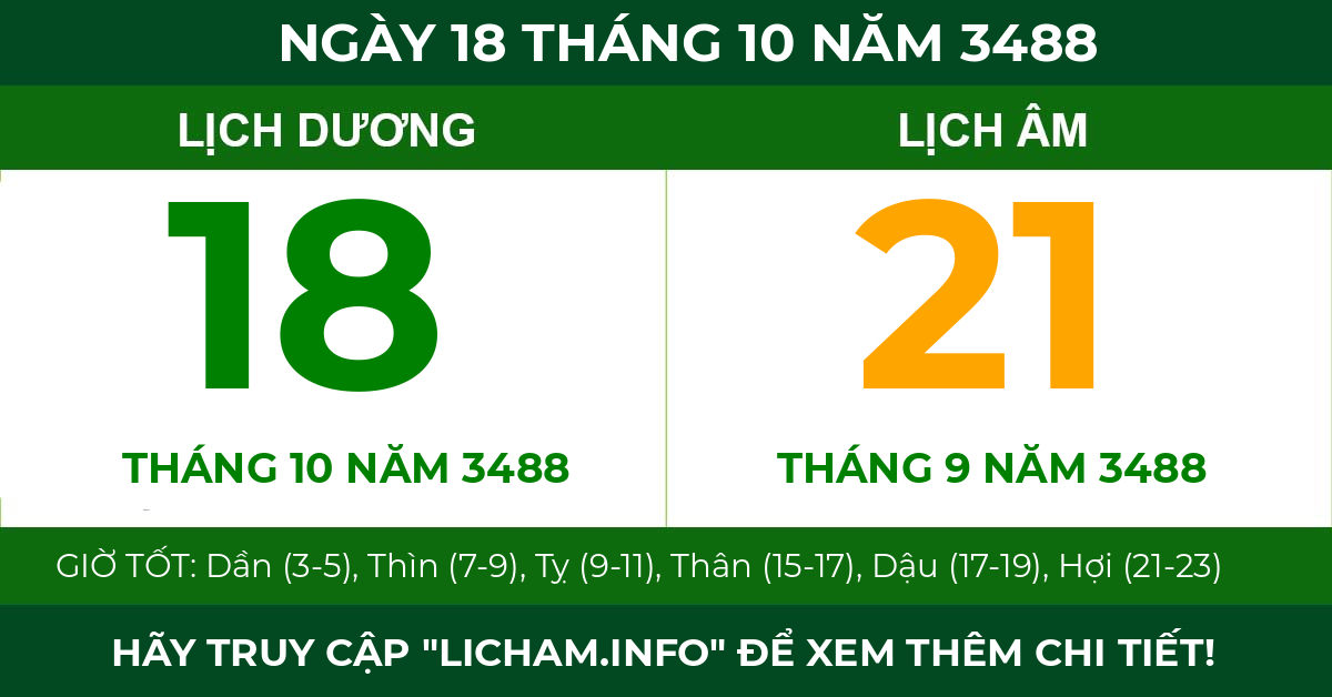 lịch âm ngày 18 tháng 10 năm 3488