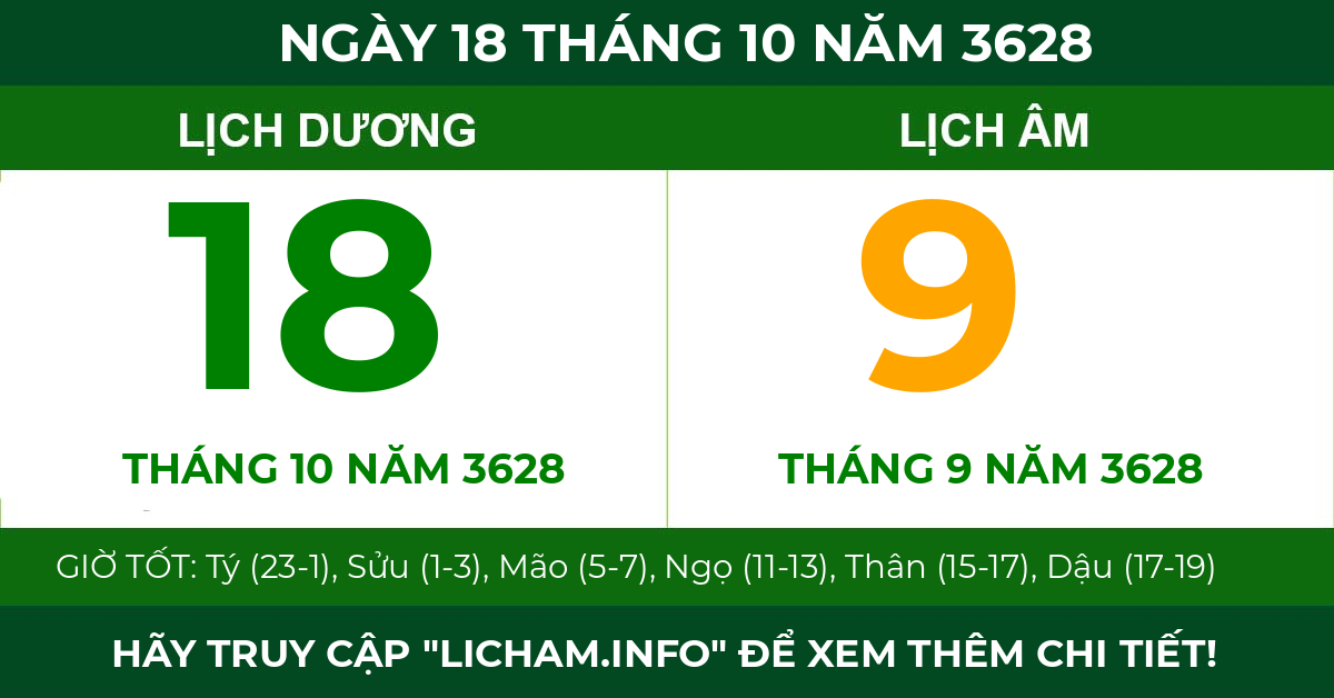 lịch âm ngày 18 tháng 10 năm 3628