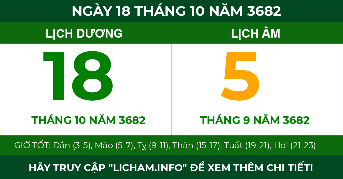 lịch âm ngày 18 tháng 10 năm 3682