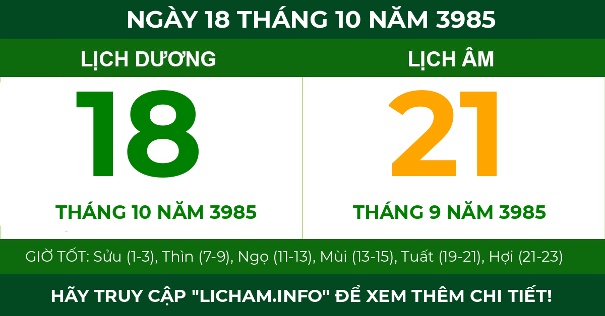 lịch âm ngày 18 tháng 10 năm 3985