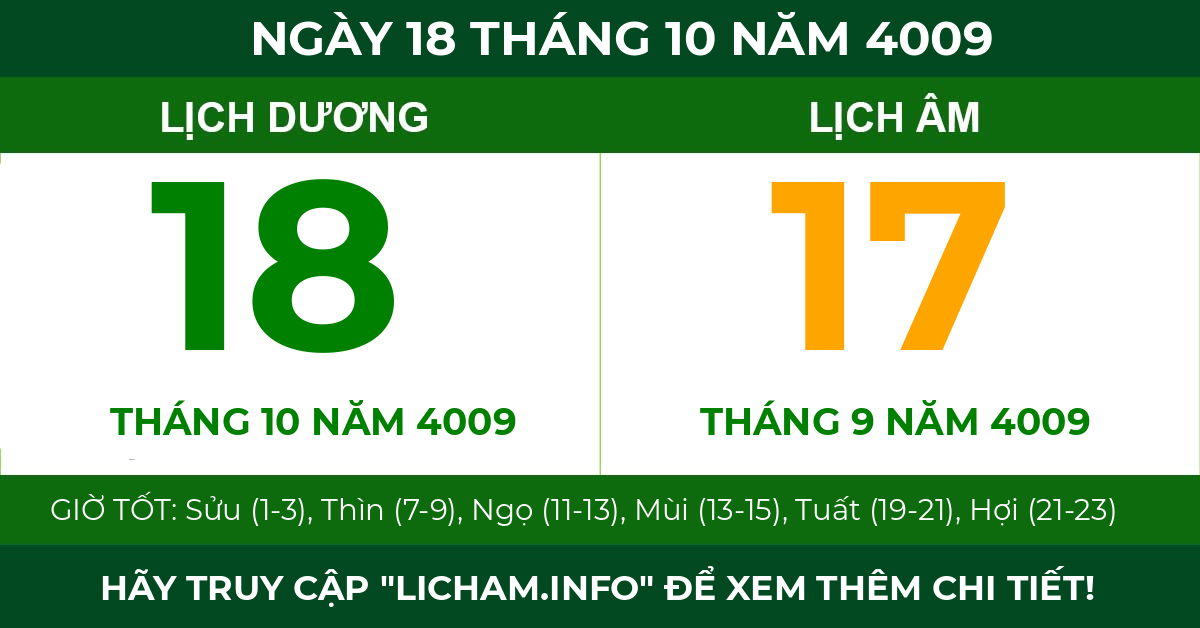 lịch âm ngày 18 tháng 10 năm 4009