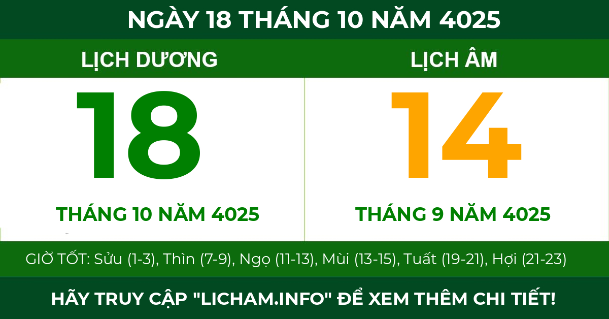lịch âm ngày 18 tháng 10 năm 4025