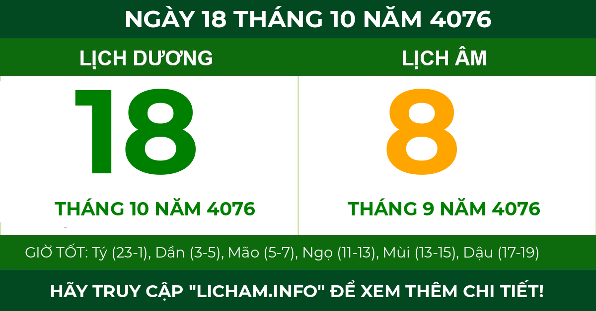 lịch âm ngày 18 tháng 10 năm 4076
