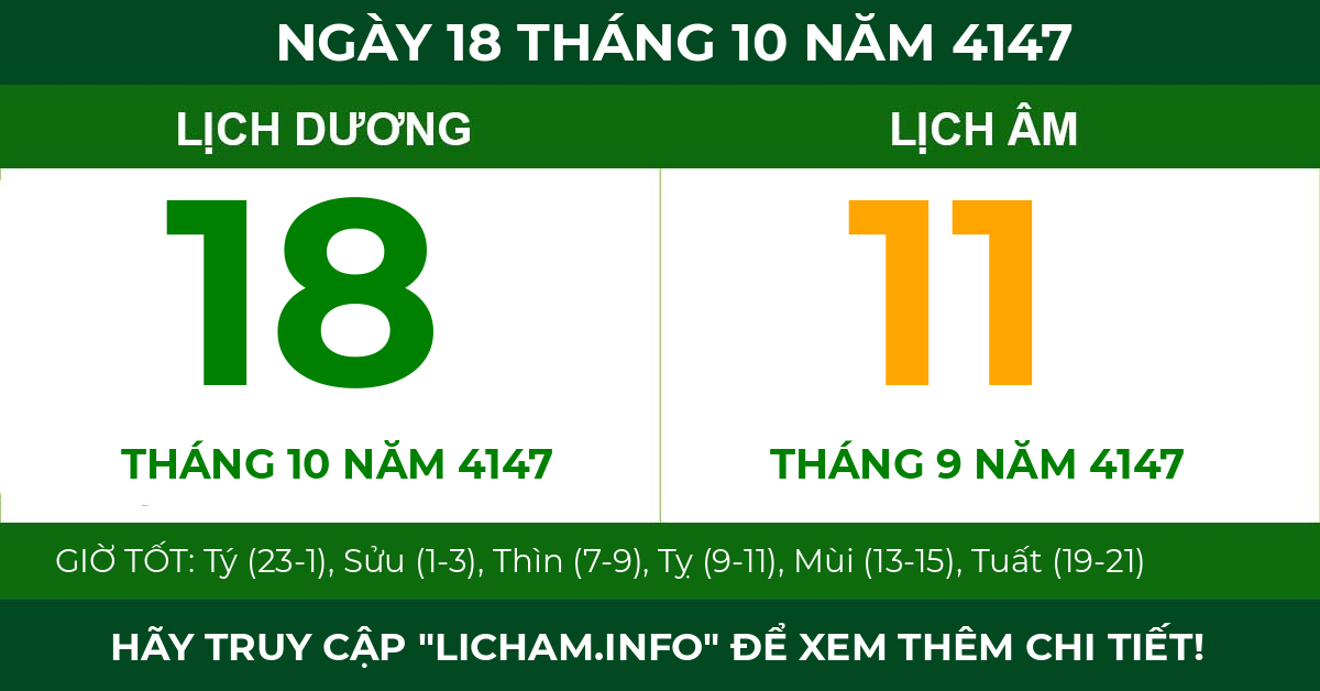 lịch âm ngày 18 tháng 10 năm 4147