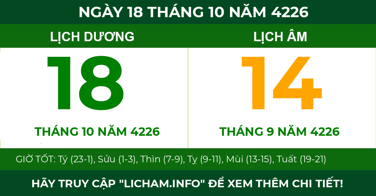 lịch âm ngày 18 tháng 10 năm 4226